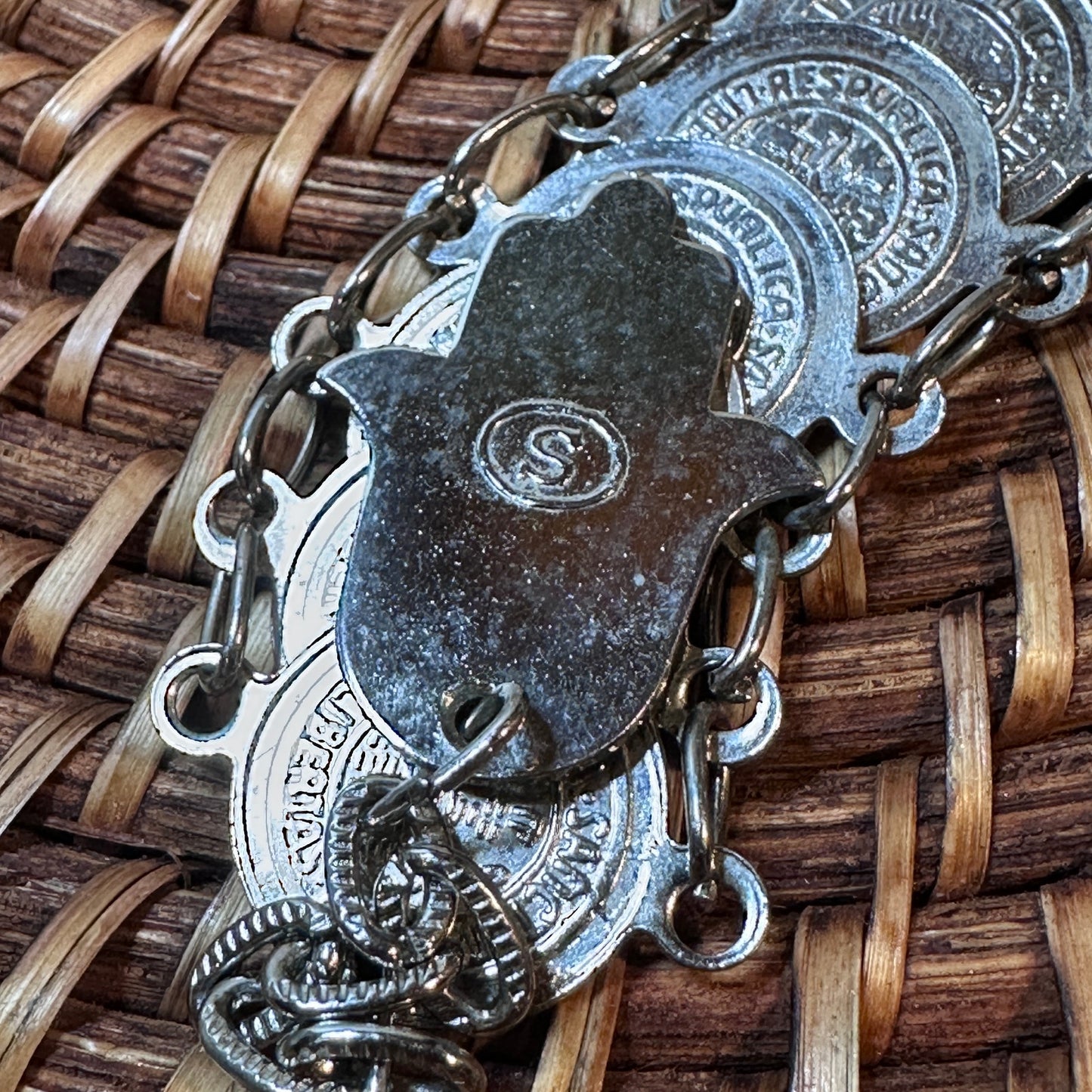 Vintage 1970s Republic of San Marino Souvenir Hamsa Coin Link Travel Bracelet