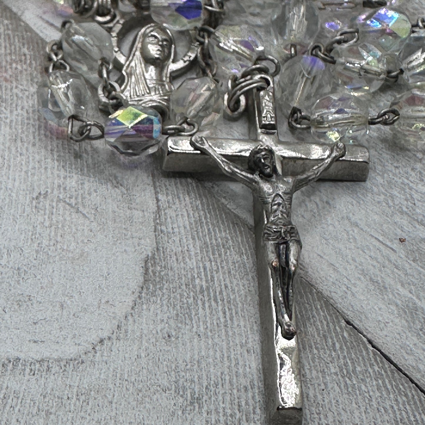 Vintage Italian Glass Bead Rosary, Italy Catholic Prayer Beads, Crucifix