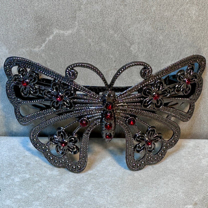 Vintage Ornate Filigree Butterfly Jeweled Metal Hair Clip Barrette