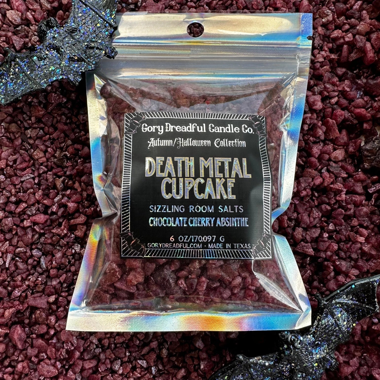 DEATH METAL CUPCAKE Sizzling Room Salt Crystal Potpourri: Chocolate Cherry Absinthe Scent - Gory Dreadful Candle Co