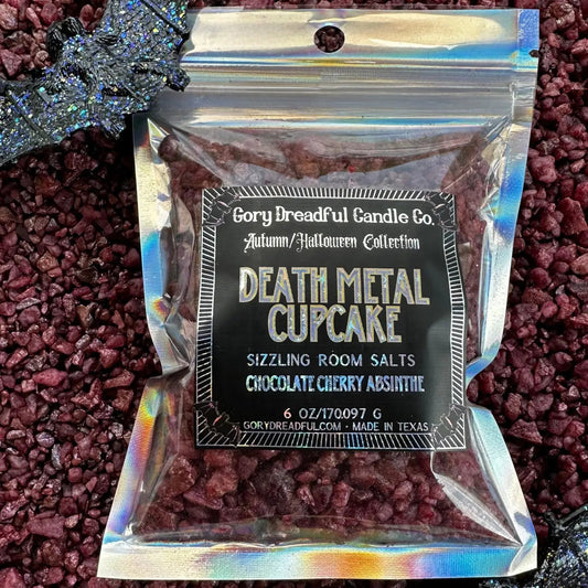 DEATH METAL CUPCAKE Sizzling Room Salt Crystal Potpourri: Chocolate Cherry Absinthe Scent - Gory Dreadful Candle Co
