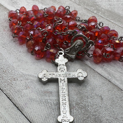 Vintage Italian Glass Bead Rosary, Italy Catholic Prayer Beads, Silver Crucifix