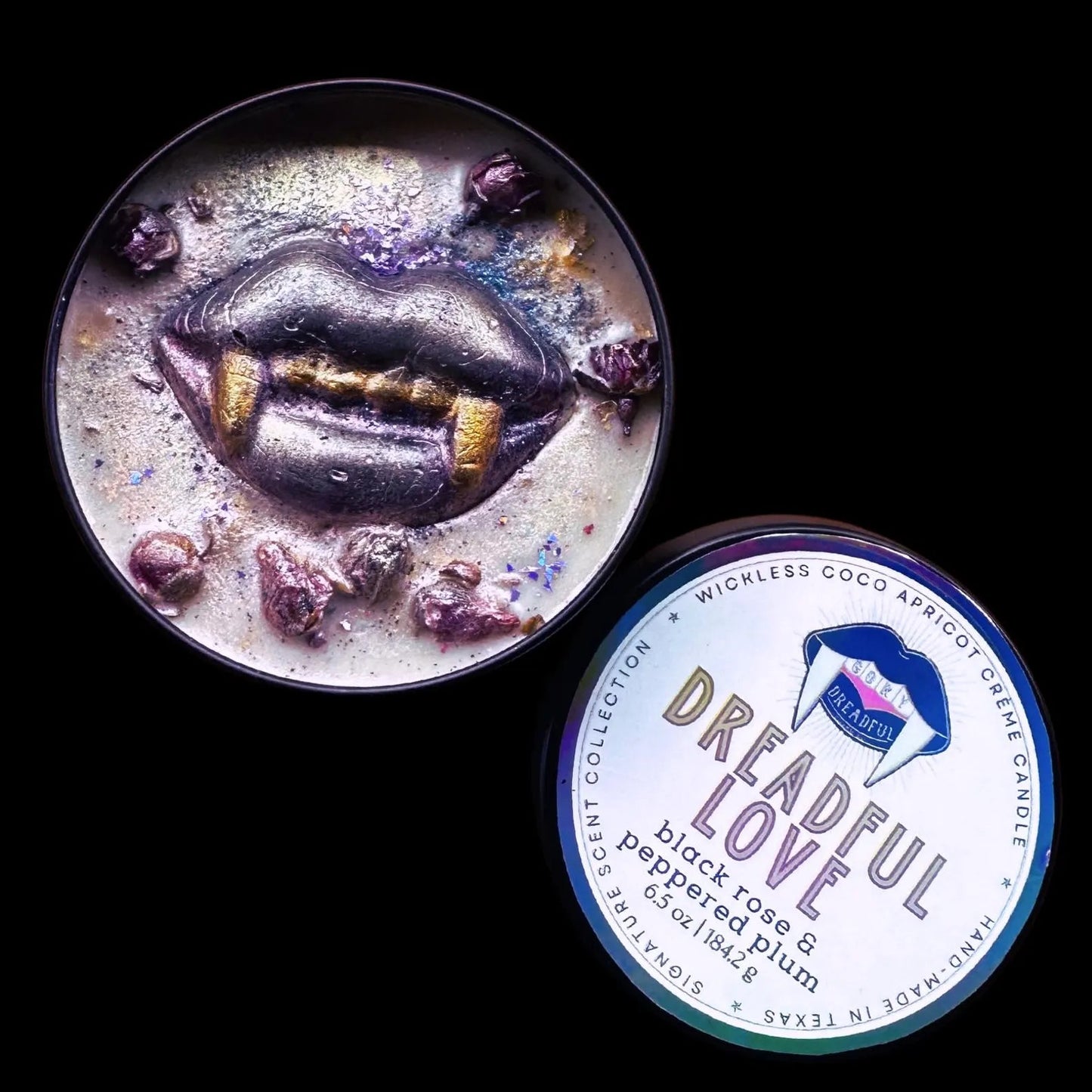 DREADFUL LOVE Signature Luxury Wickless Candle: Black Rose & Peppered Plum Scent - Gory Dreadful Candle Co
