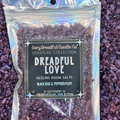 DREADFUL LOVE Signature Sizzling Room Salt Crystal Potpourri: Black Rose & Peppered Plum Scent - Gory Dreadful Candle Co