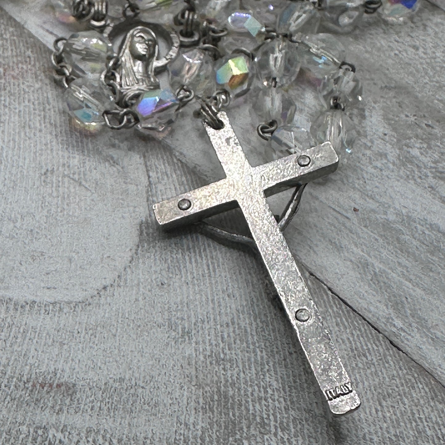 Vintage Italian Glass Bead Rosary, Italy Catholic Prayer Beads, Crucifix