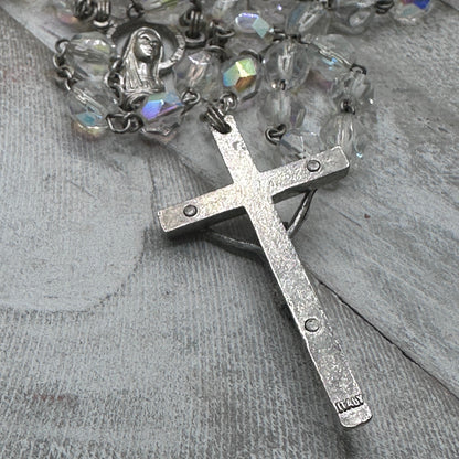 Vintage Italian Glass Bead Rosary, Italy Catholic Prayer Beads, Crucifix