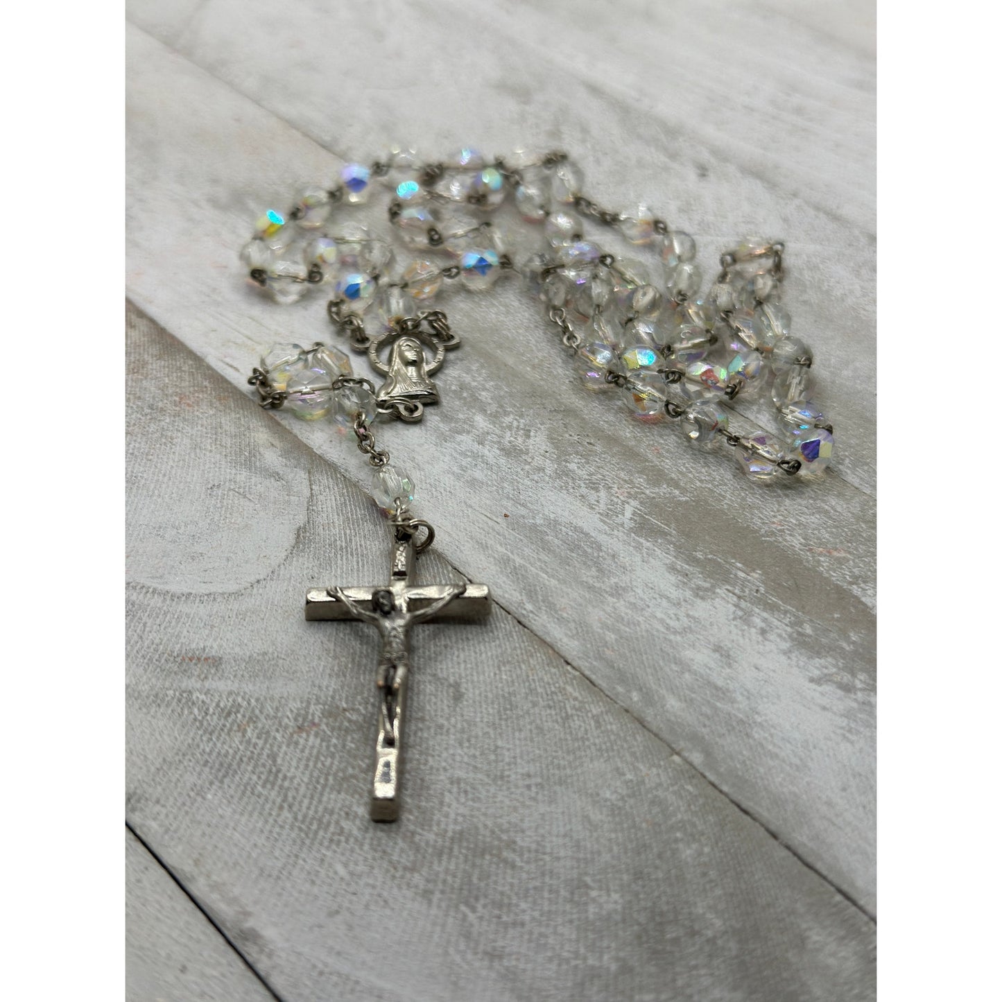 Vintage Italian Glass Bead Rosary, Italy Catholic Prayer Beads, Crucifix