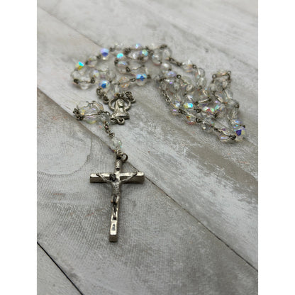 Vintage Italian Glass Bead Rosary, Italy Catholic Prayer Beads, Crucifix