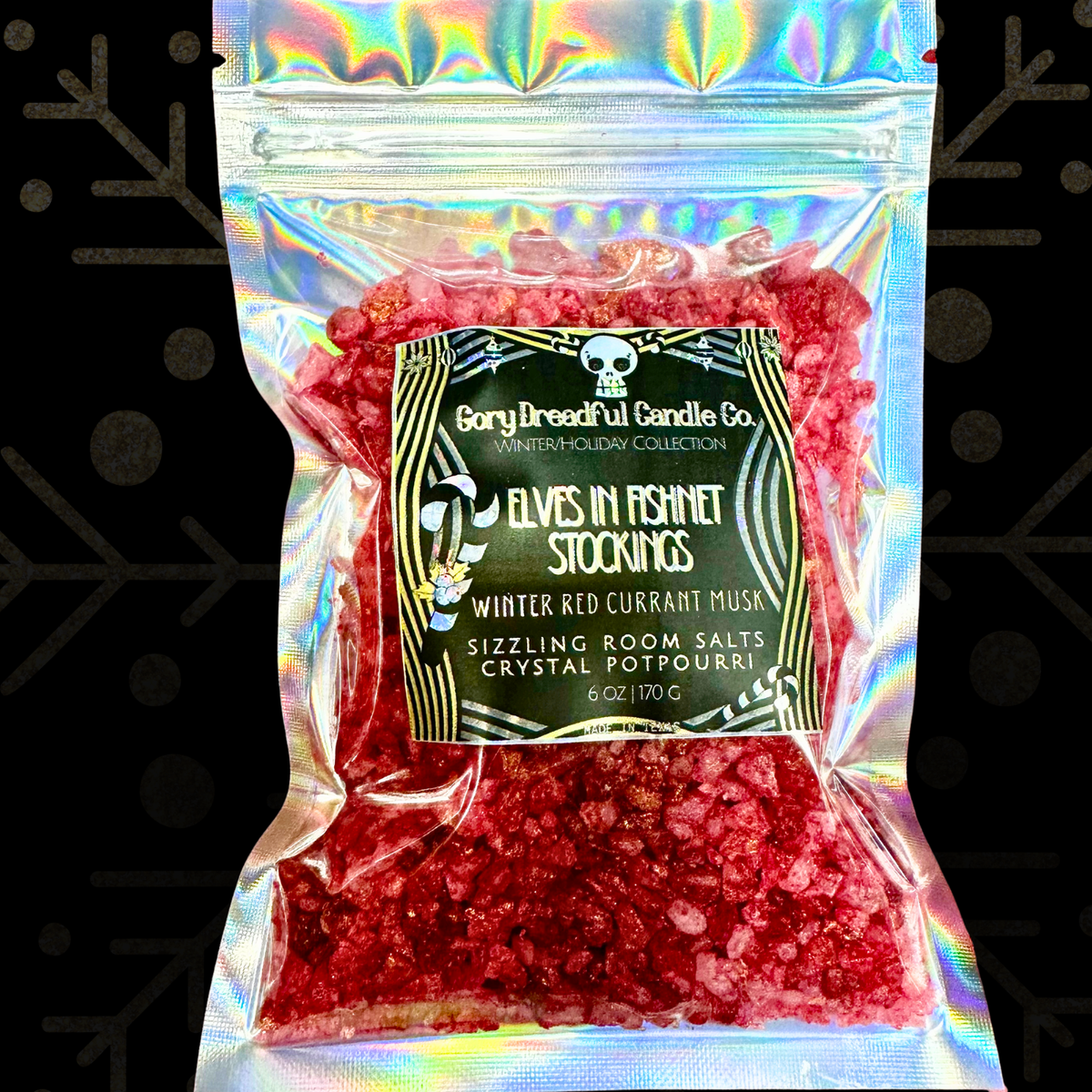 Elves in Fishnet Stockings Sizzling Room Salt Crystal Potpourri: Winter Red Currant Musk - Gory Dreadful Candle Co