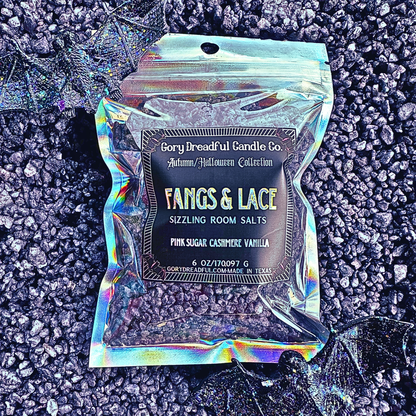 FANGS & LACE Sizzling Room Salt Crystal Potpourri: Cashmere Pink Sugar Scent - Gory Dreadful Candle Co