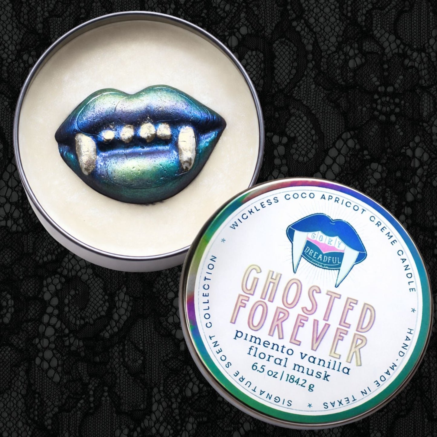 GHOSTED FOREVER Signature Luxury Wickless Candle: Pimento Vanilla Floral Musk Scent - Gory Dreadful Candle Co