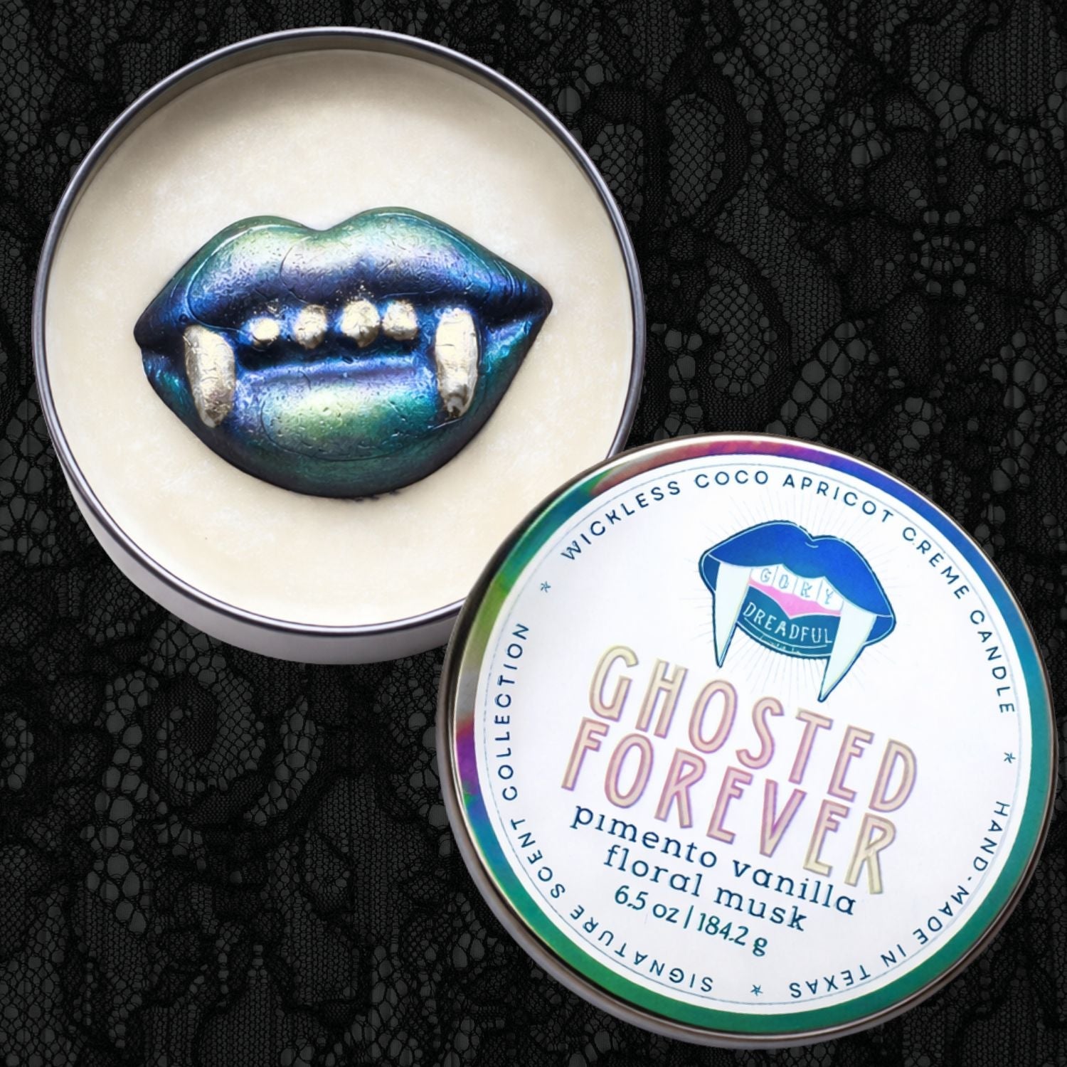 GHOSTED FOREVER Signature Luxury Wickless Candle: Pimento Vanilla Floral Musk Scent - Gory Dreadful Candle Co