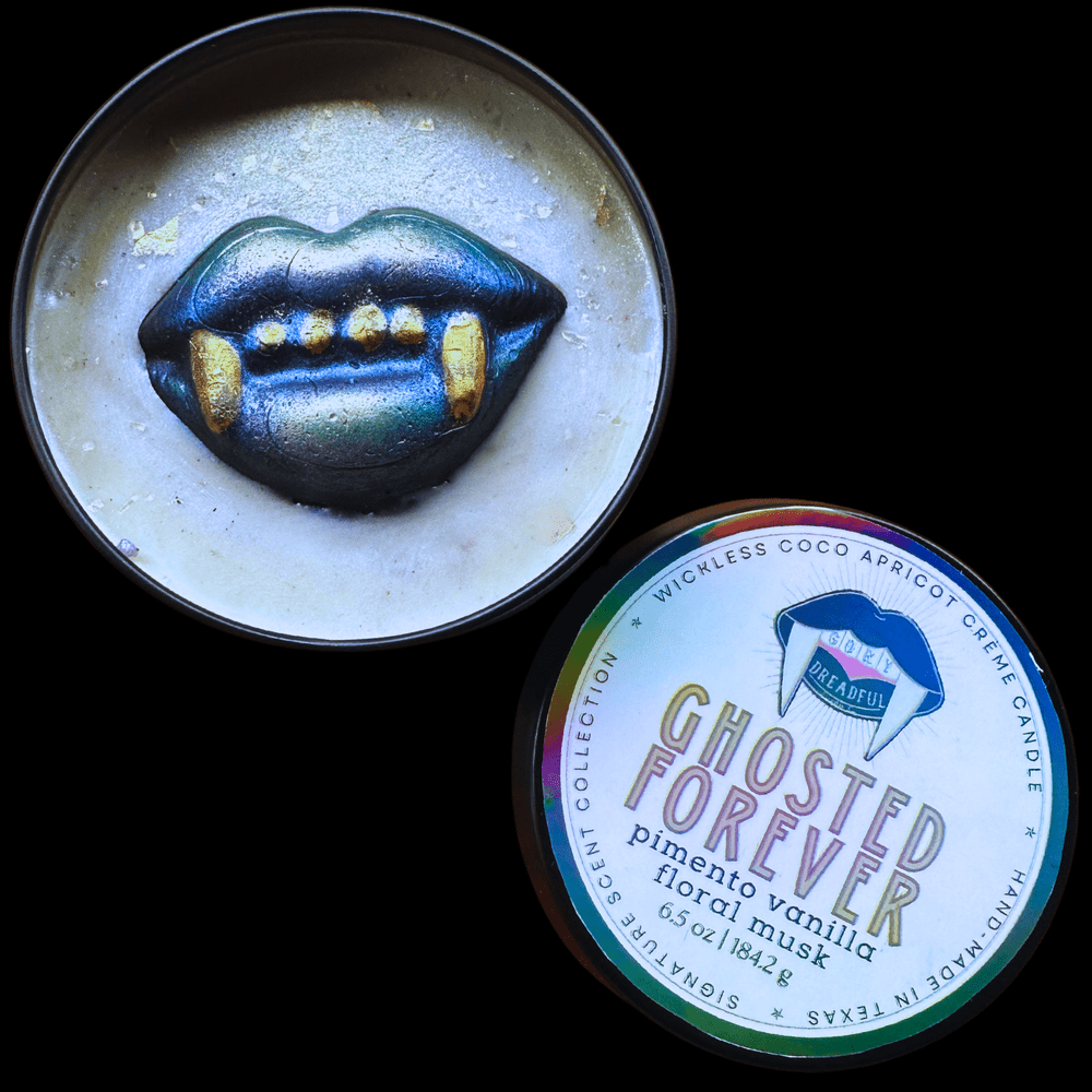 GHOSTED FOREVER Signature Luxury Wickless Candle: Pimento Vanilla Floral Musk Scent - Gory Dreadful Candle Co