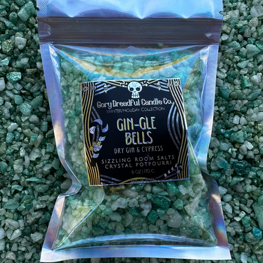 GIN - GLE BELLS Sizzling Room Salt Crystal Potpourri: Dry Gin & Cypress Scent - Gory Dreadful Candle Co