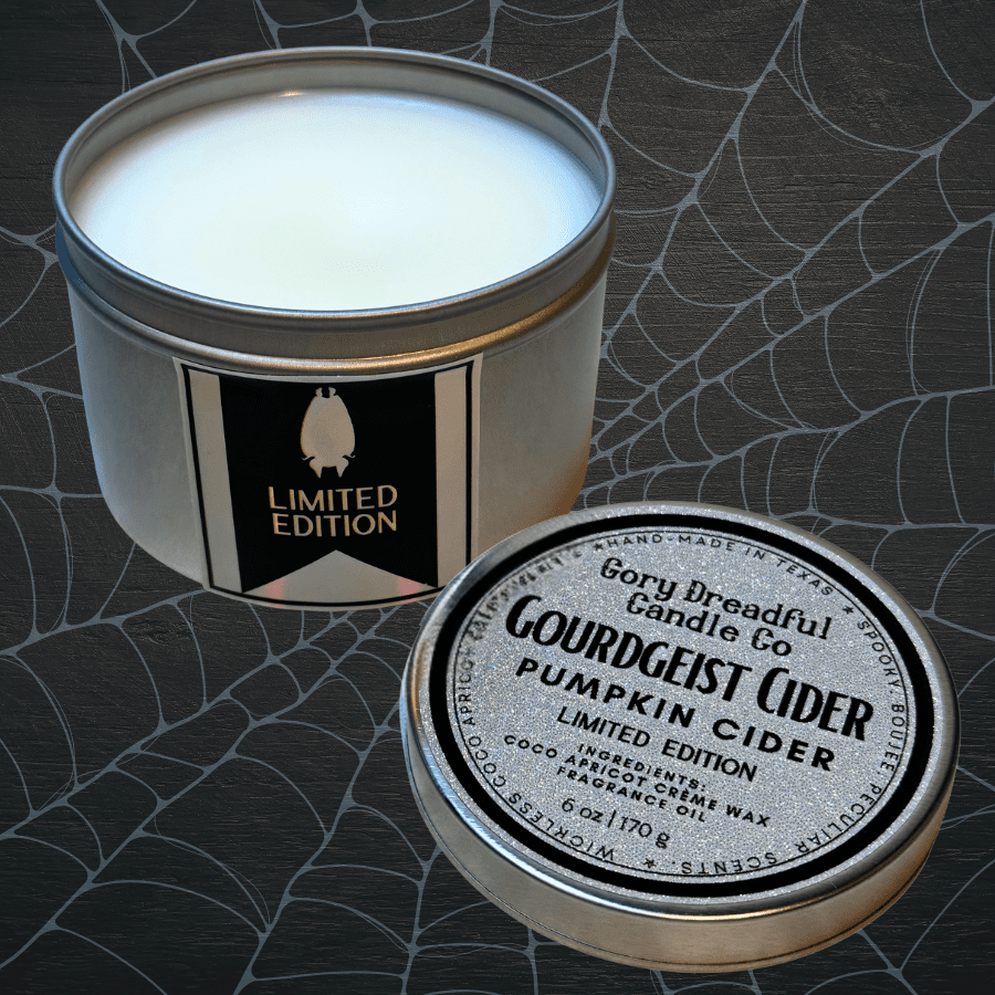 GOURDGEIST CIDER Wickless Candle Tin: Spiced Pumpkin Cider Scent - Limited Edition - Gory Dreadful Candle Co