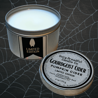 GOURDGEIST CIDER Wickless Candle Tin: Spiced Pumpkin Cider Scent - Limited Edition - Gory Dreadful Candle Co