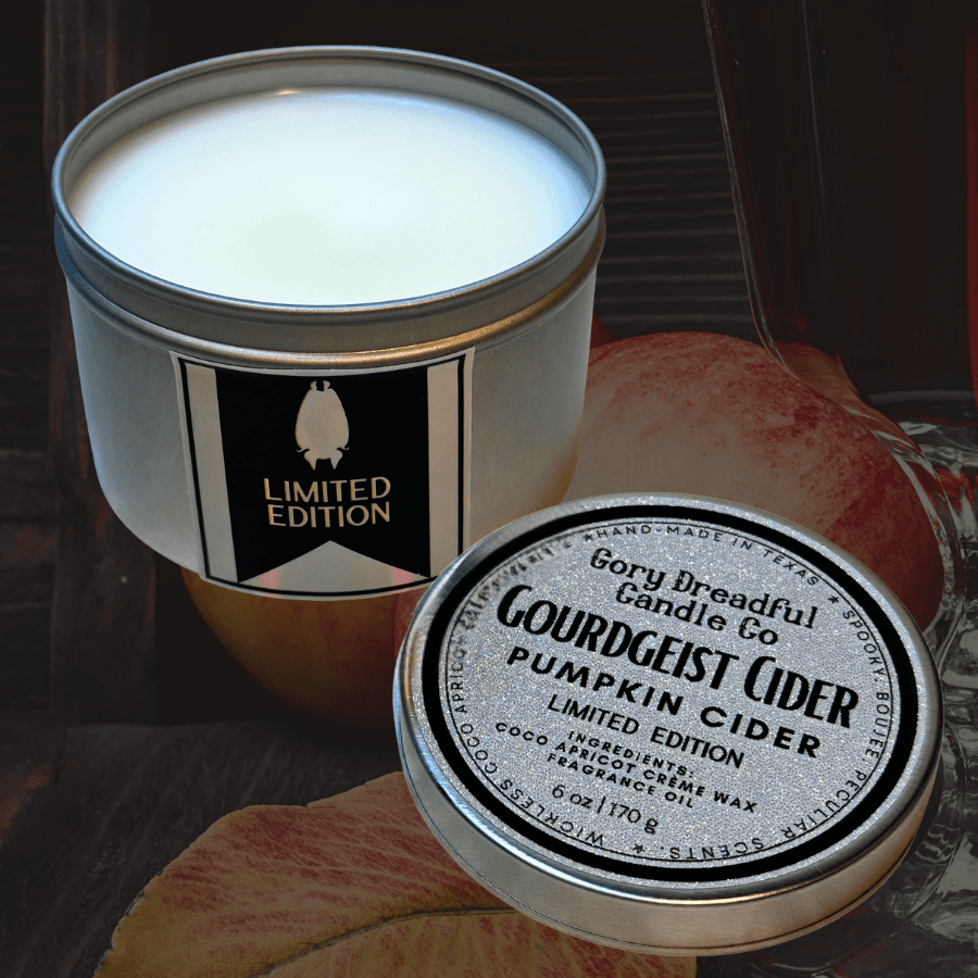 GOURDGEIST CIDER Wickless Candle Tin: Spiced Pumpkin Cider Scent - Limited Edition - Gory Dreadful Candle Co