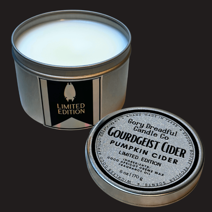 GOURDGEIST CIDER Wickless Candle Tin: Spiced Pumpkin Cider Scent - Limited Edition - Gory Dreadful Candle Co