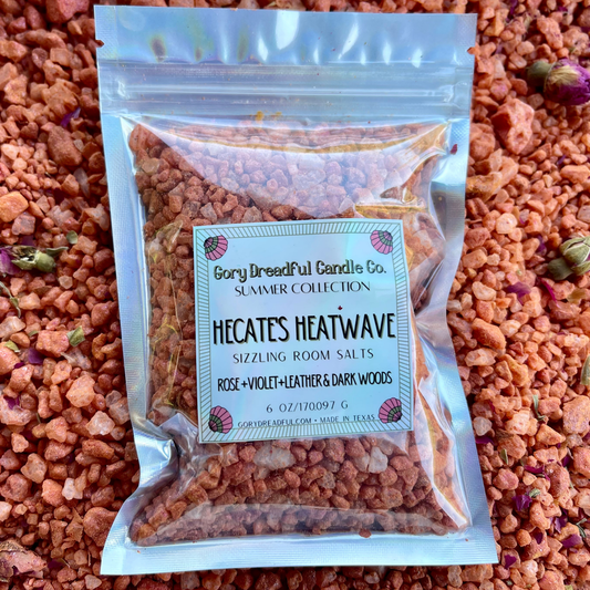 HECATE'S HEATWAVE Sizzling Room Salt Crystal Potpourri: Rose Violet Leather Dark Woods Scent - Gory Dreadful Candle Co