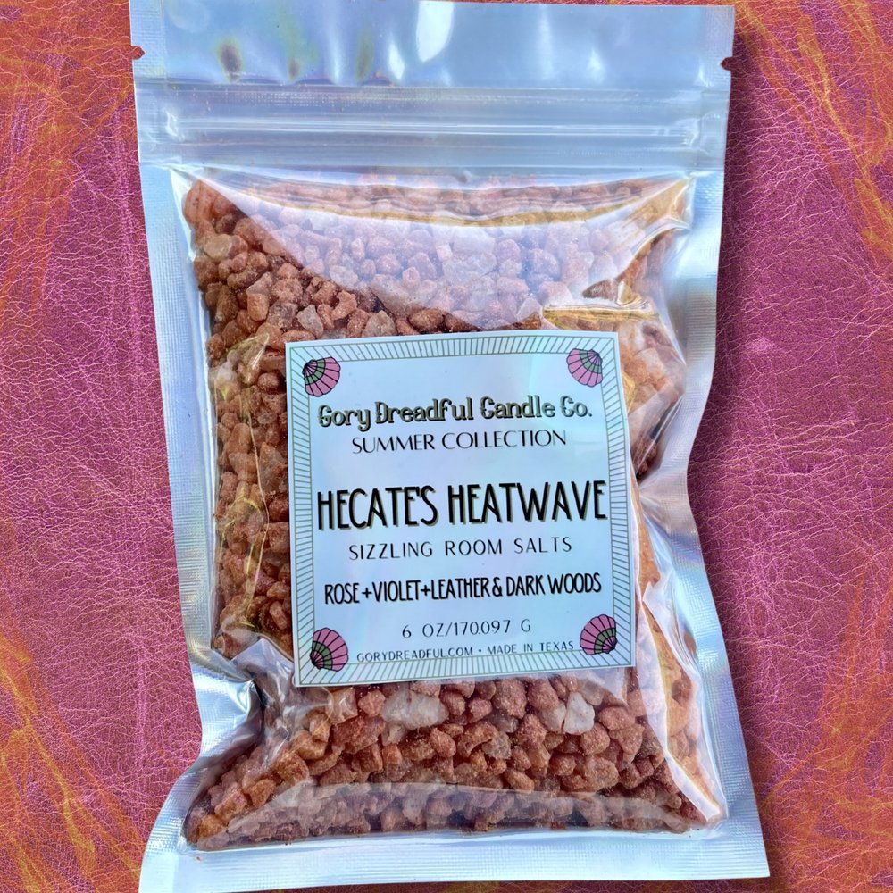 HECATE'S HEATWAVE Sizzling Room Salt Crystal Potpourri: Rose Violet Leather Dark Woods Scent - Gory Dreadful Candle Co