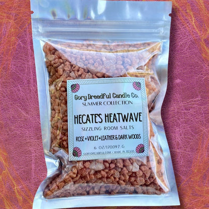 HECATE'S HEATWAVE Sizzling Room Salt Crystal Potpourri: Rose Violet Leather Dark Woods Scent - Gory Dreadful Candle Co