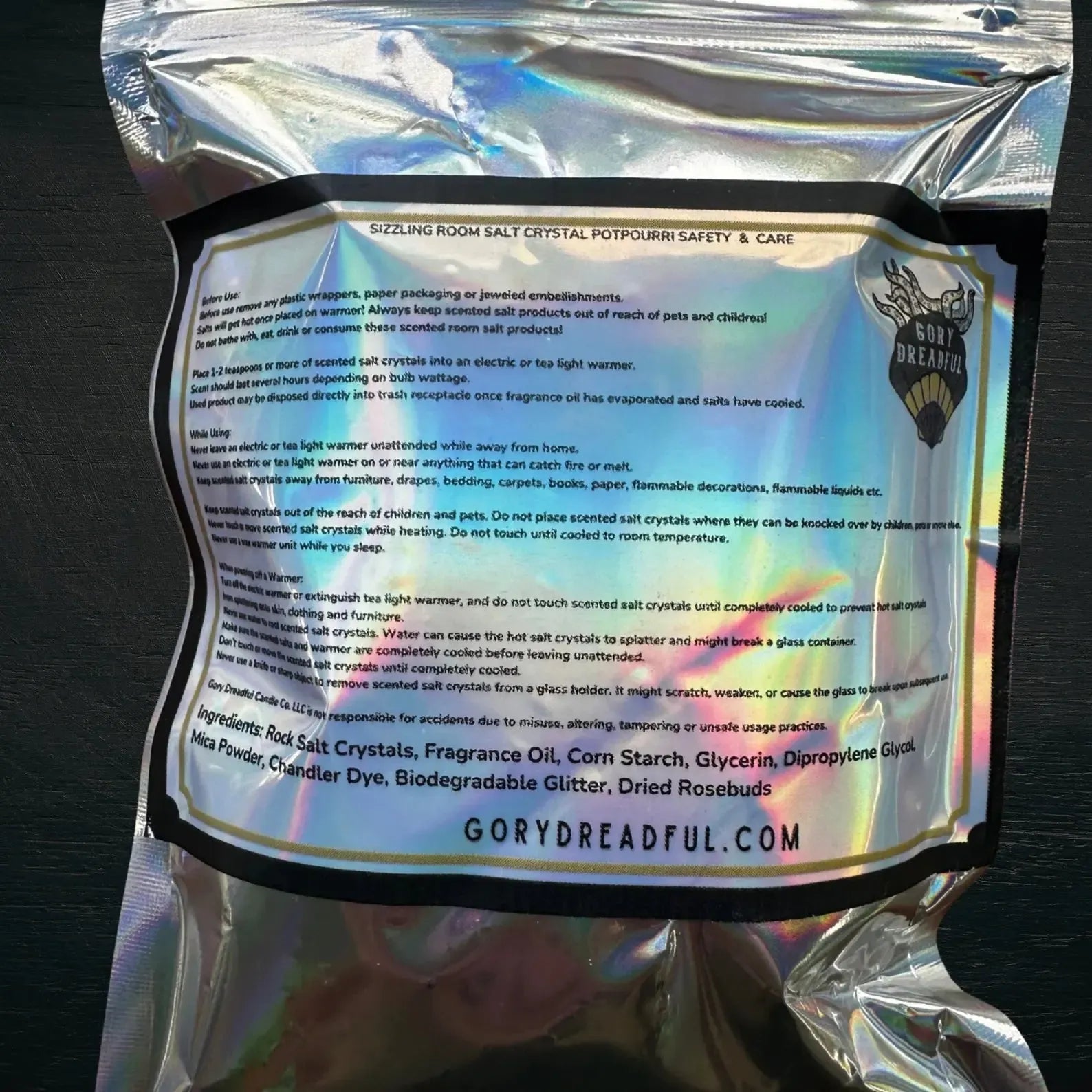 HECATE'S HEATWAVE Sizzling Room Salt Crystal Potpourri: Rose Violet Leather Dark Woods Scent - Gory Dreadful Candle Co