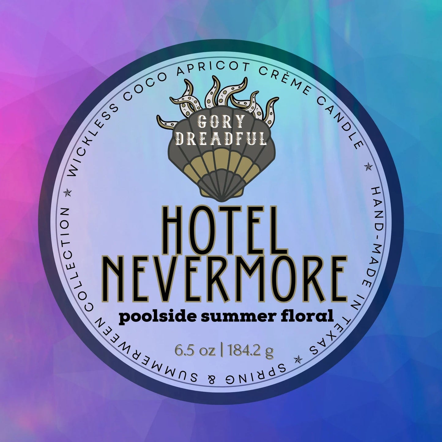HOTEL NEVERMORE Luxury Wickless Candle 6.5 oz: Poolside Summer Floral Scent - Gory Dreadful Candle Co