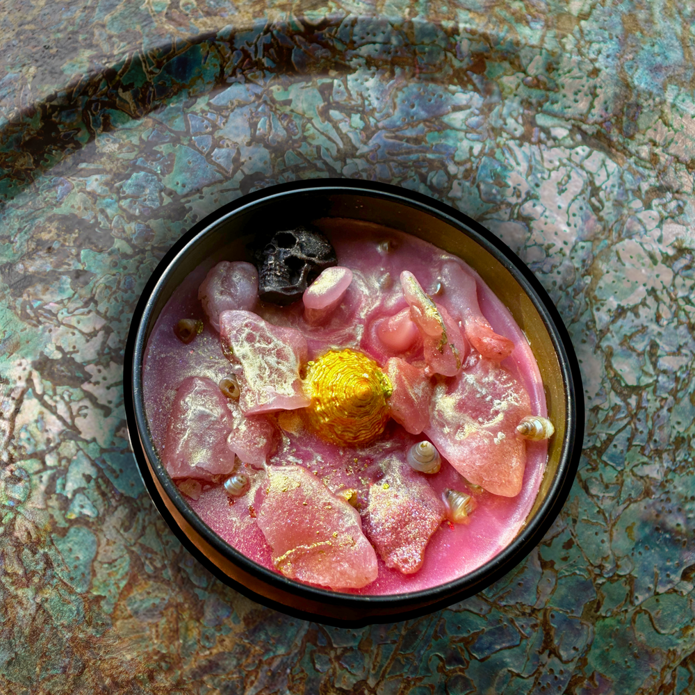 HULA GHOUL Luxury Wickless Candle 6.5 oz: Black Coconut & Cherry Pineapple Scent - Gory Dreadful Candle Co