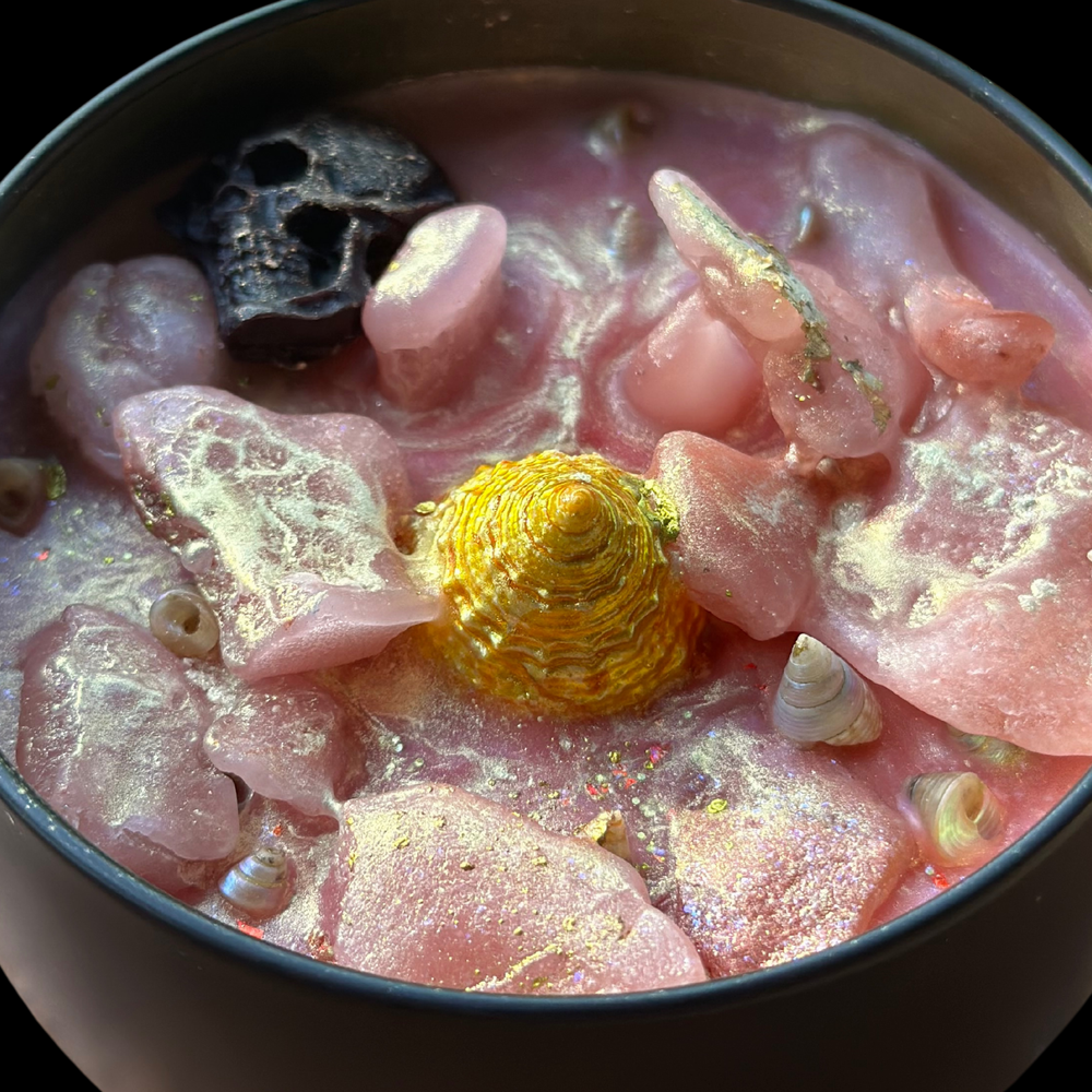 HULA GHOUL Luxury Wickless Candle 6.5 oz: Black Coconut & Cherry Pineapple Scent - Gory Dreadful Candle Co