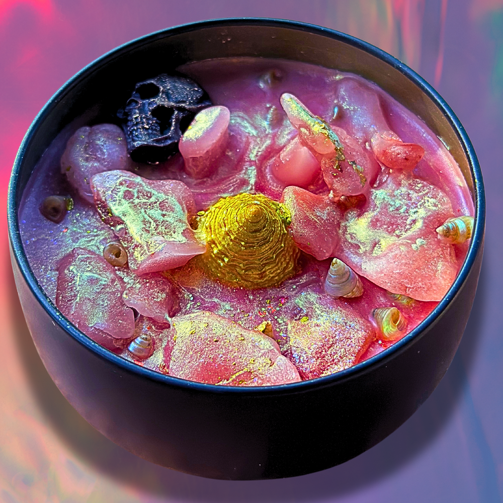 HULA GHOUL Luxury Wickless Candle 6.5 oz: Black Coconut & Cherry Pineapple Scent - Gory Dreadful Candle Co