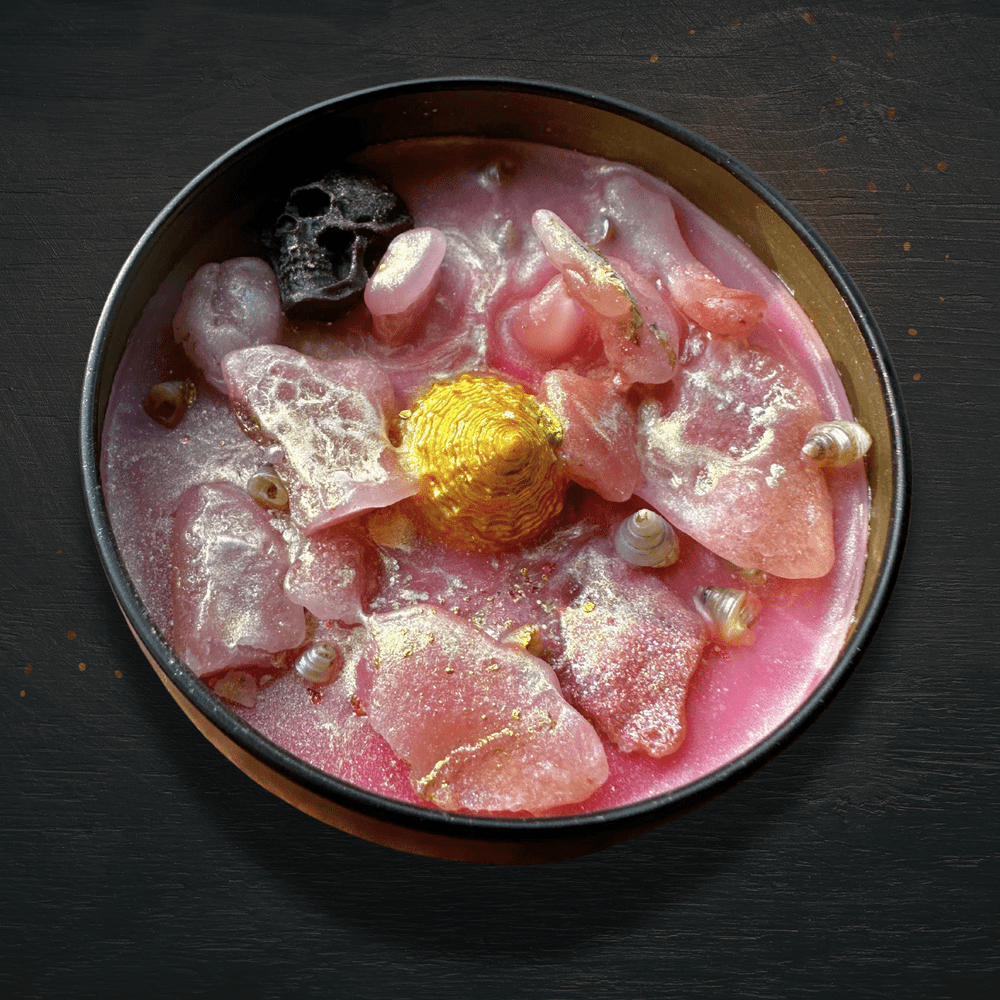 HULA GHOUL Luxury Wickless Candle 6.5 oz: Black Coconut & Cherry Pineapple Scent - Gory Dreadful Candle Co