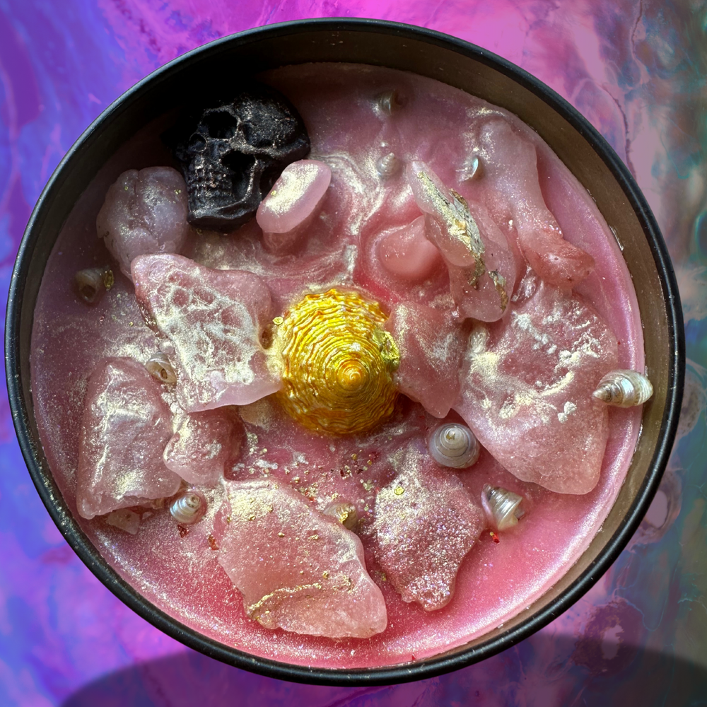 HULA GHOUL Luxury Wickless Candle 6.5 oz: Black Coconut & Cherry Pineapple Scent - Gory Dreadful Candle Co