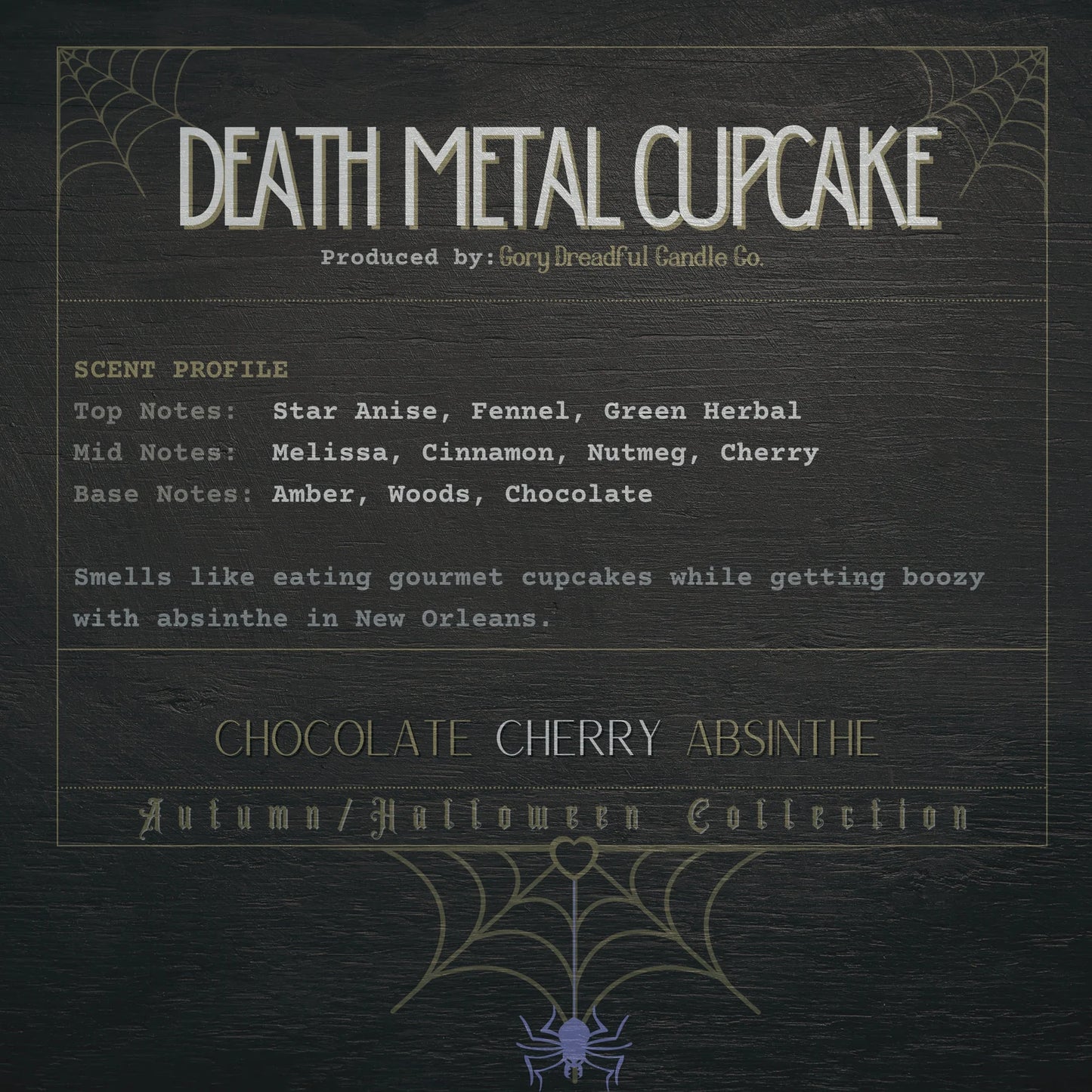 Death Metal Cupcake Wickless Candle: Chocolate Cherry Absinthe Scent