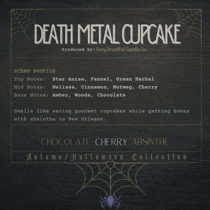 Death Metal Cupcake Wickless Candle: Chocolate Cherry Absinthe Scent