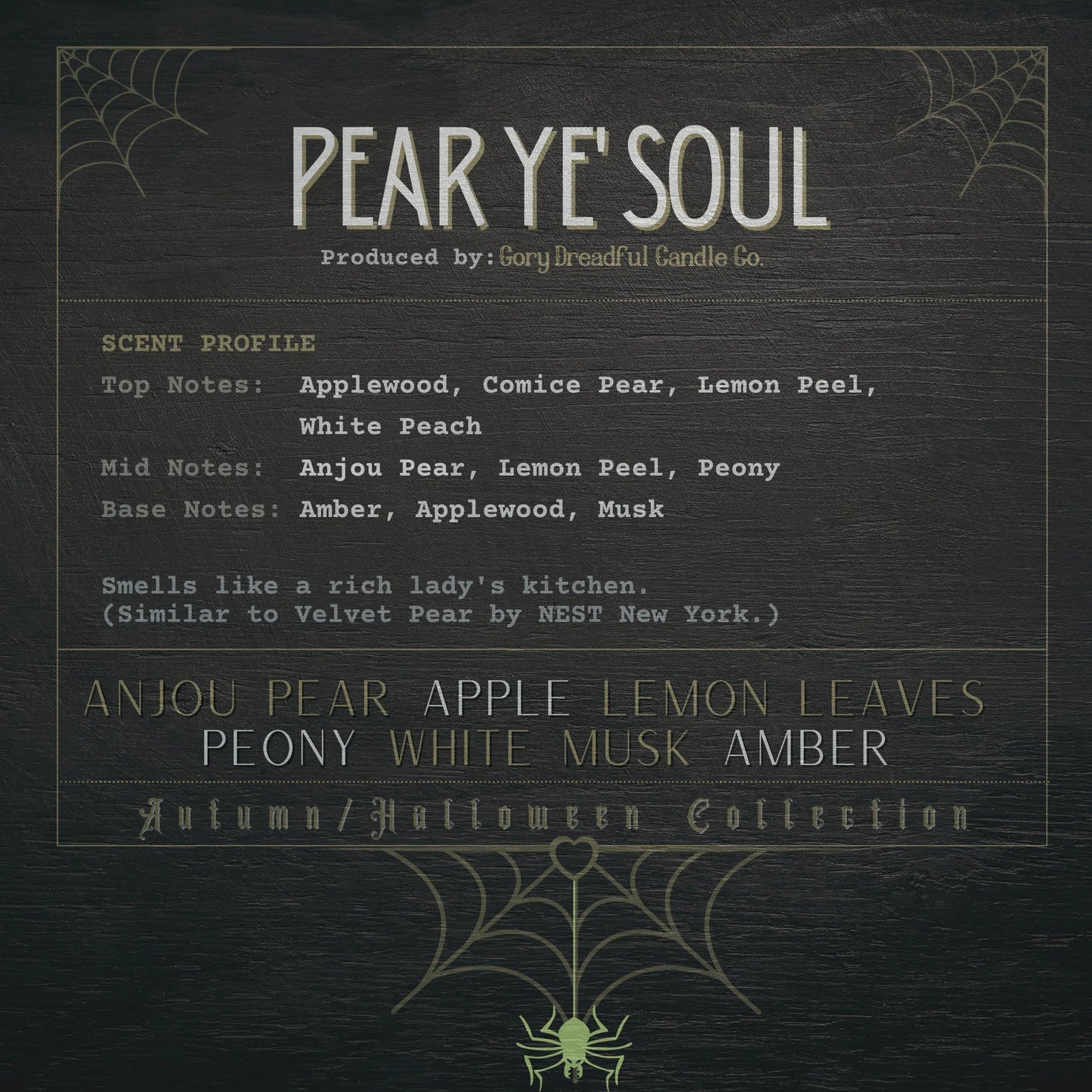 Pear Ye' Soul Wickless Candle: Anjou Pear Apple Lemon Leaves Peony White Musk Amber Scent