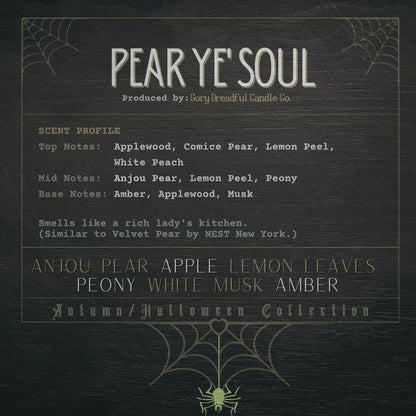Pear Ye' Soul Wickless Candle: Anjou Pear Apple Lemon Leaves Peony White Musk Amber Scent