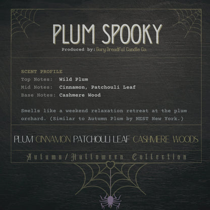 Plum Spooky Wickless Candle: Plum Cinnamon Patchouli Leaf Cashmere Woods Scent