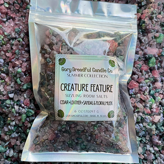 CREATURE FEATURE Sizzling Room Salt Crystal Potpourri: Cedar Leather Sandal Floral Musk Scent