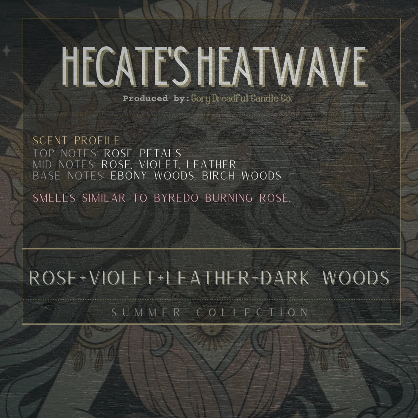 HECATE'S HEATWAVE Wickless Candle - Coco Apricot Crème Wax 6.5 oz: Rose Violet Leather Dark Woods Scent