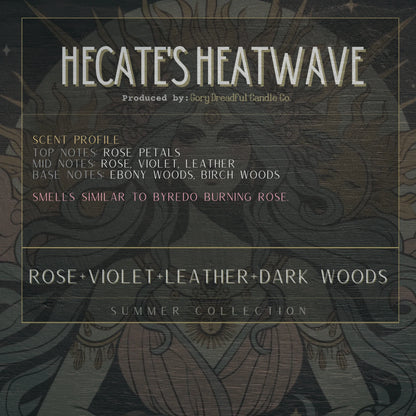 HECATE'S HEATWAVE Wickless Candle - Coco Apricot Crème Wax 6.5 oz: Rose Violet Leather Dark Woods Scent