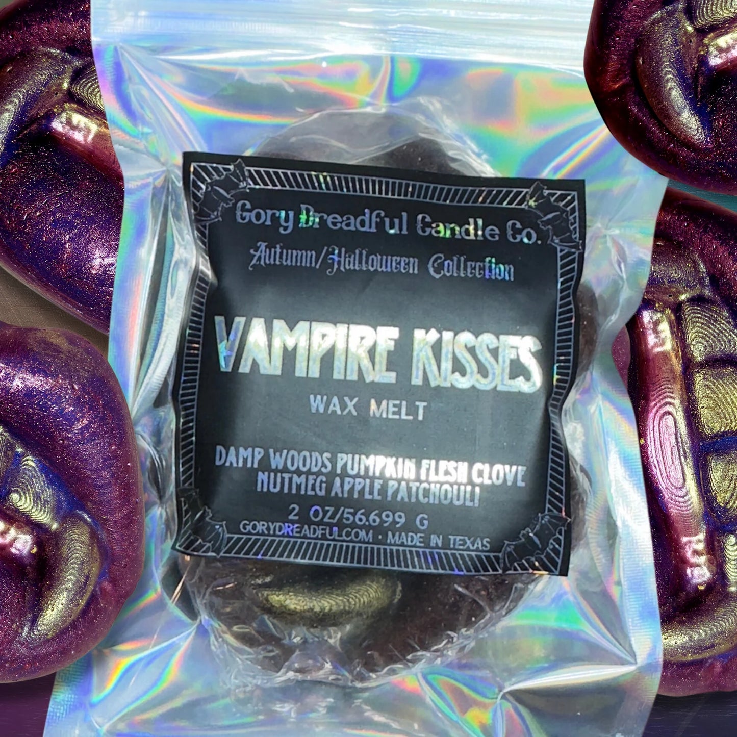 Vampire Kisses Wax Melt: Damp Woods Pumpkin Flesh Clove Nutmeg Apple Patchouli Scent