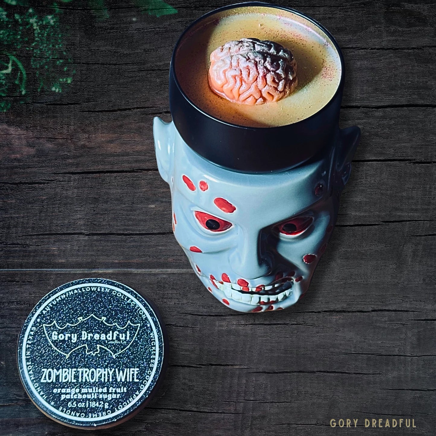 Zombie Trophy Wife Wickless Candle: Orange Mulled Fruit Patchouli Sugar Scent