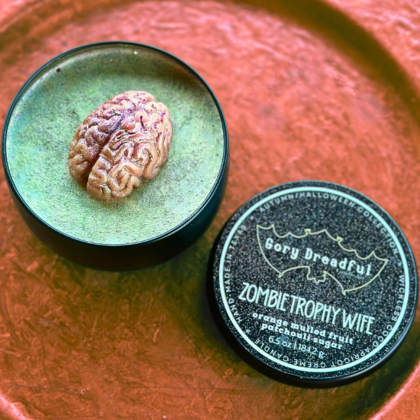 Zombie Trophy Wife Wickless Candle: Orange Mulled Fruit Patchouli Sugar Scent