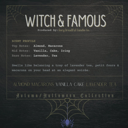 Witch & Famous Wickless Candle: Almond Macarons Vanilla Cake Lavender Tea Scent