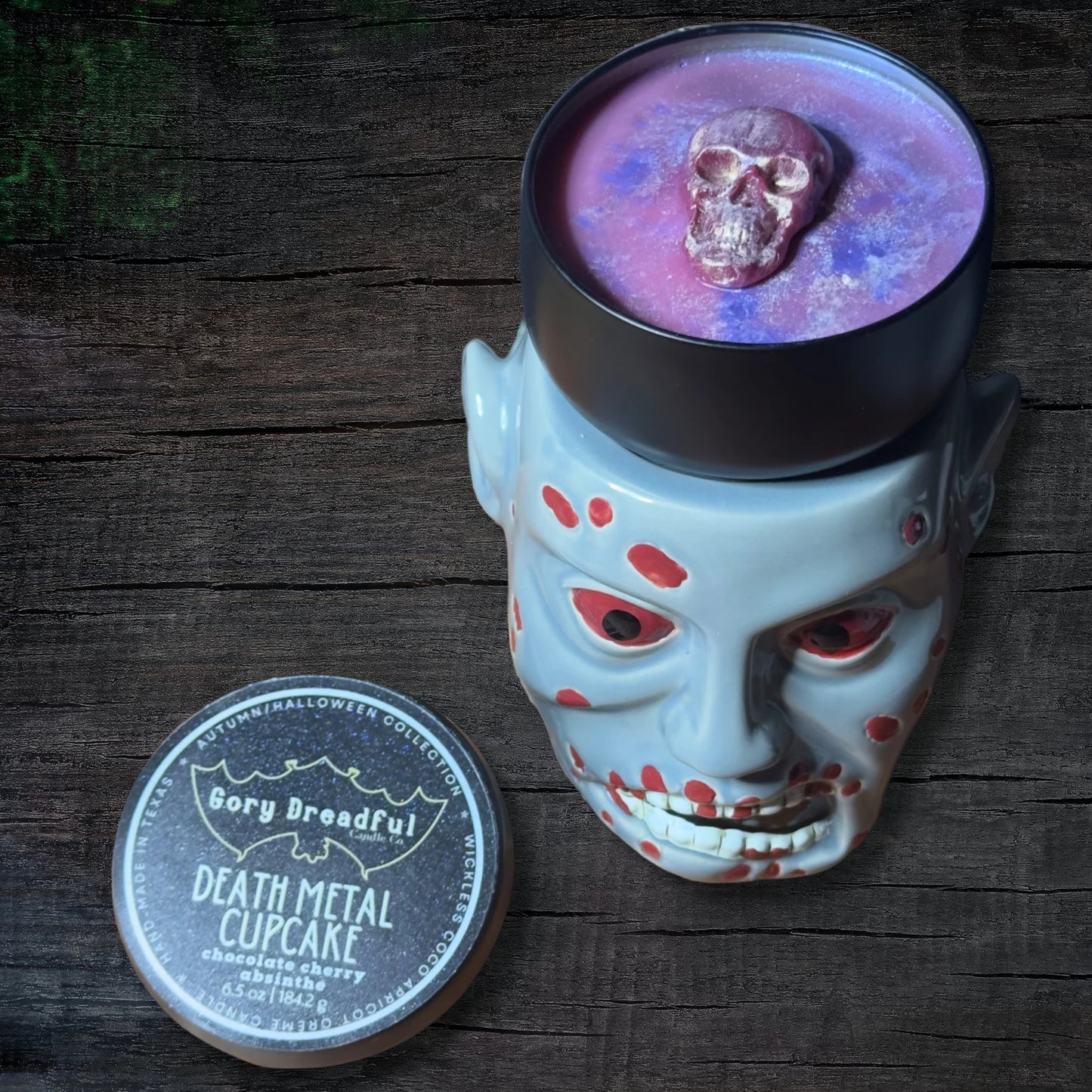 Death Metal Cupcake Wickless Candle: Chocolate Cherry Absinthe Scent