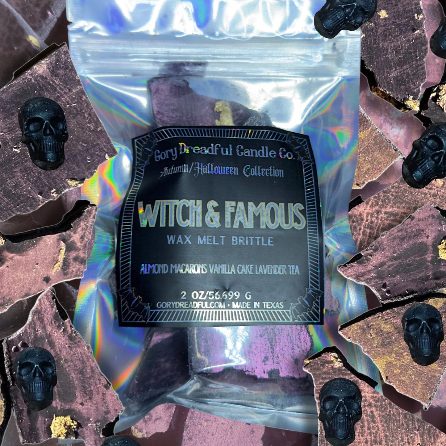 Witch & Famous Wax Melt Brittle: Almond Macarons Vanilla Cake Lavender Tea Scent