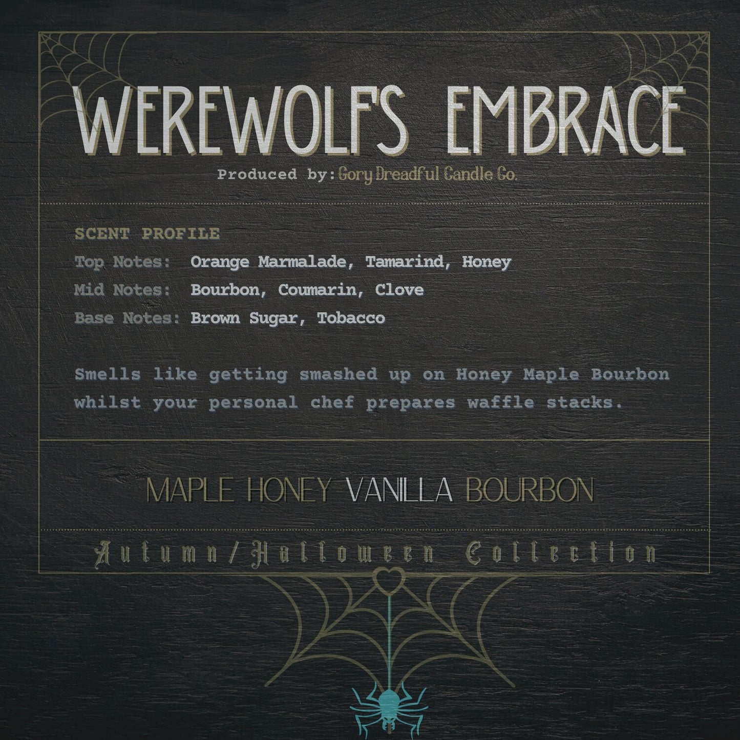 WEREWOLF'S EMBRACE Crackling Wooden Wick Luxury Candle: Maple Honey Vanilla Bourbon Scent
