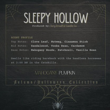 SLEEPY HOLLOW Wickless Luxury Candle: Mahogany Pumpkin Scent