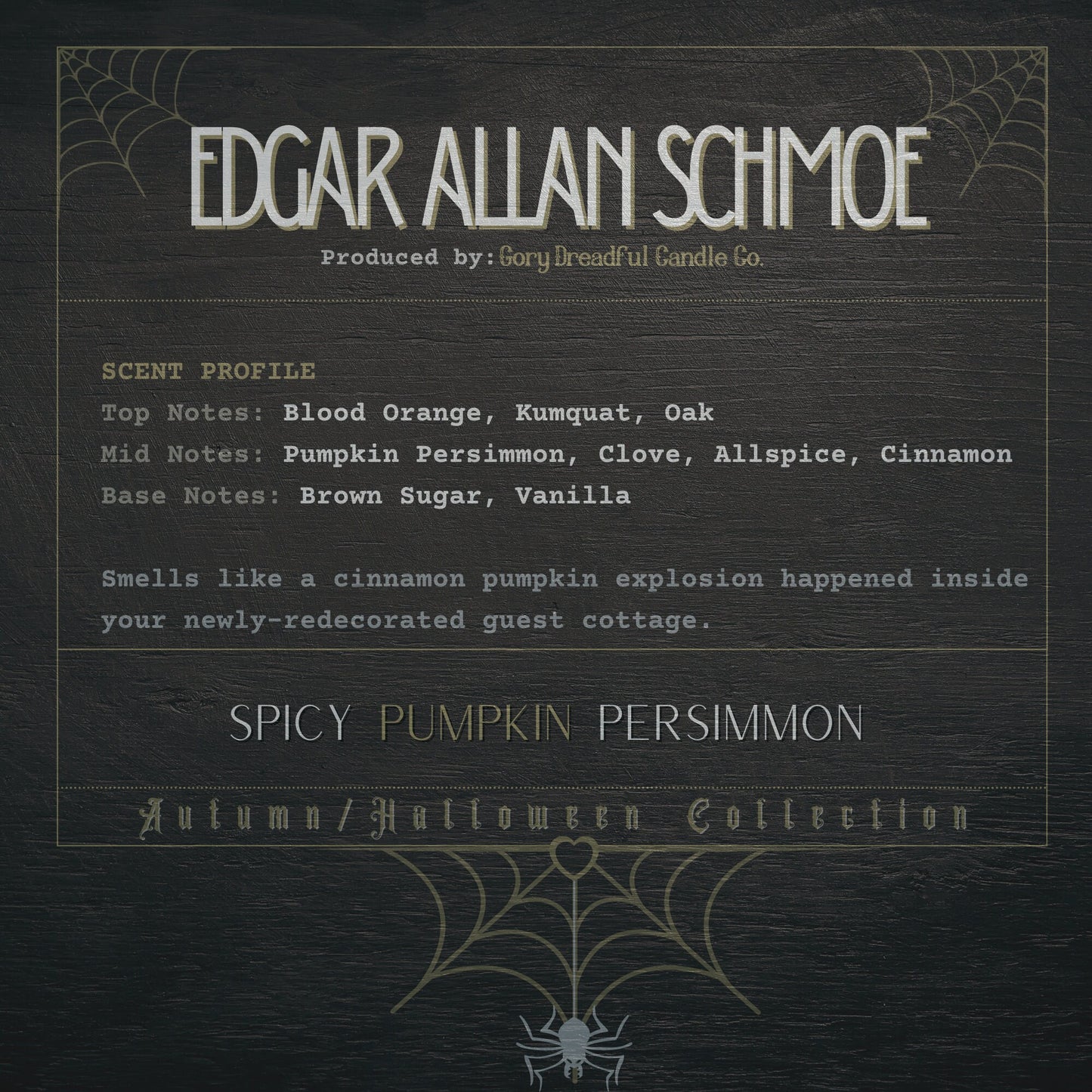 EDGAR ALLAN SCHMOE Crackling Wooden Wick Luxury Candle: Spicy Pumpkin Persimmon Scent