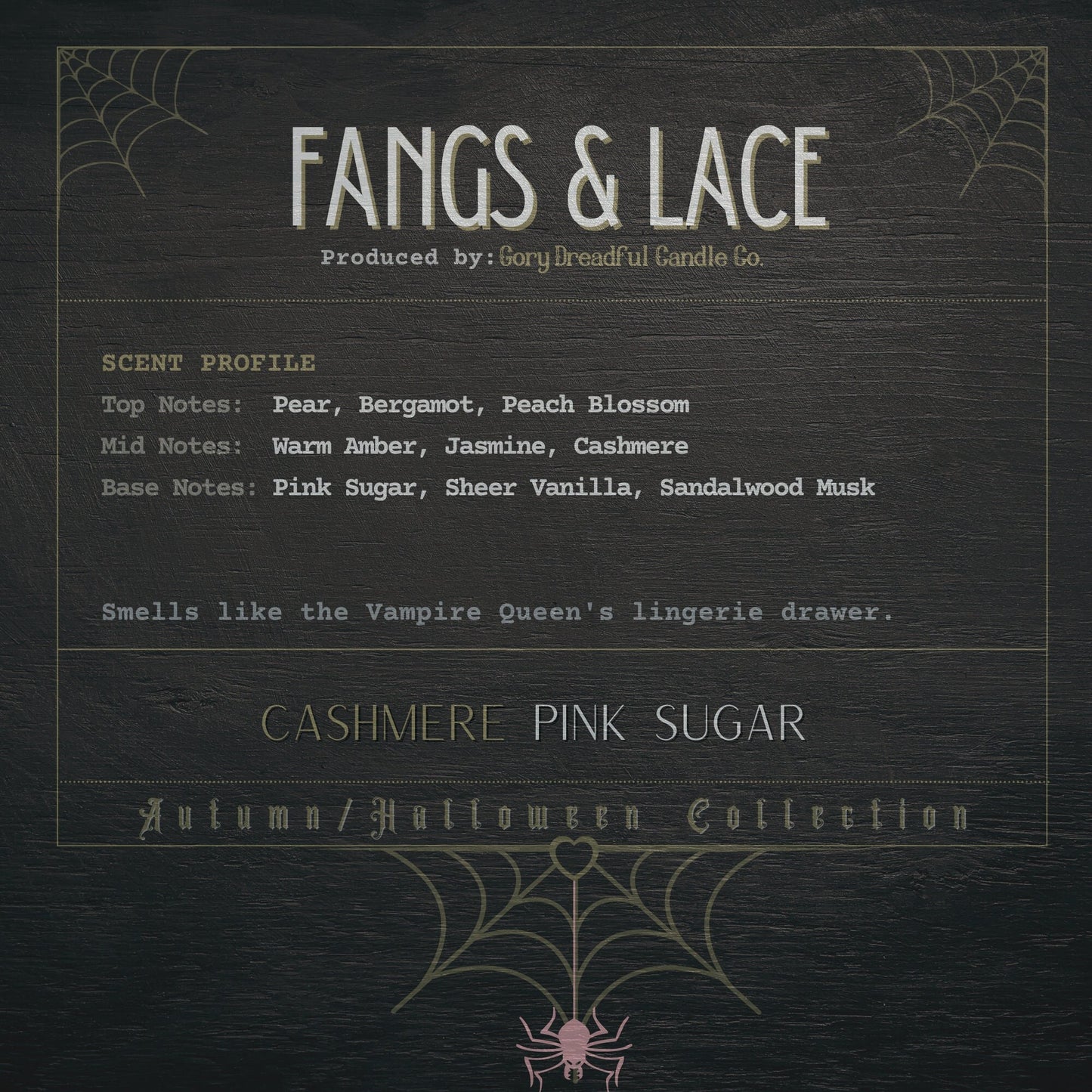 FANGS & LACE Crackling Wooden Wick Luxury Candle: Cashmere Pink Sugar Scent